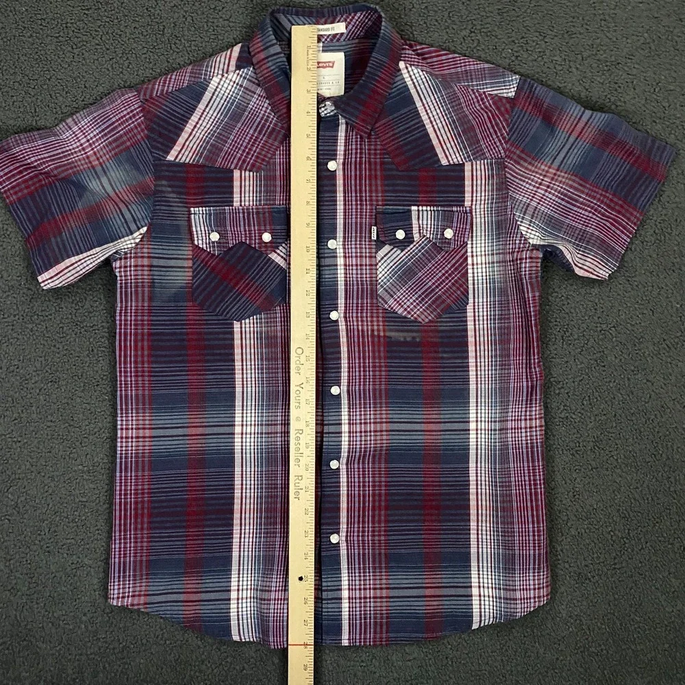 Levis Western Shirt Mens Small Peal Snap Saw Tooth Pocket Short Sleeve Red Tab